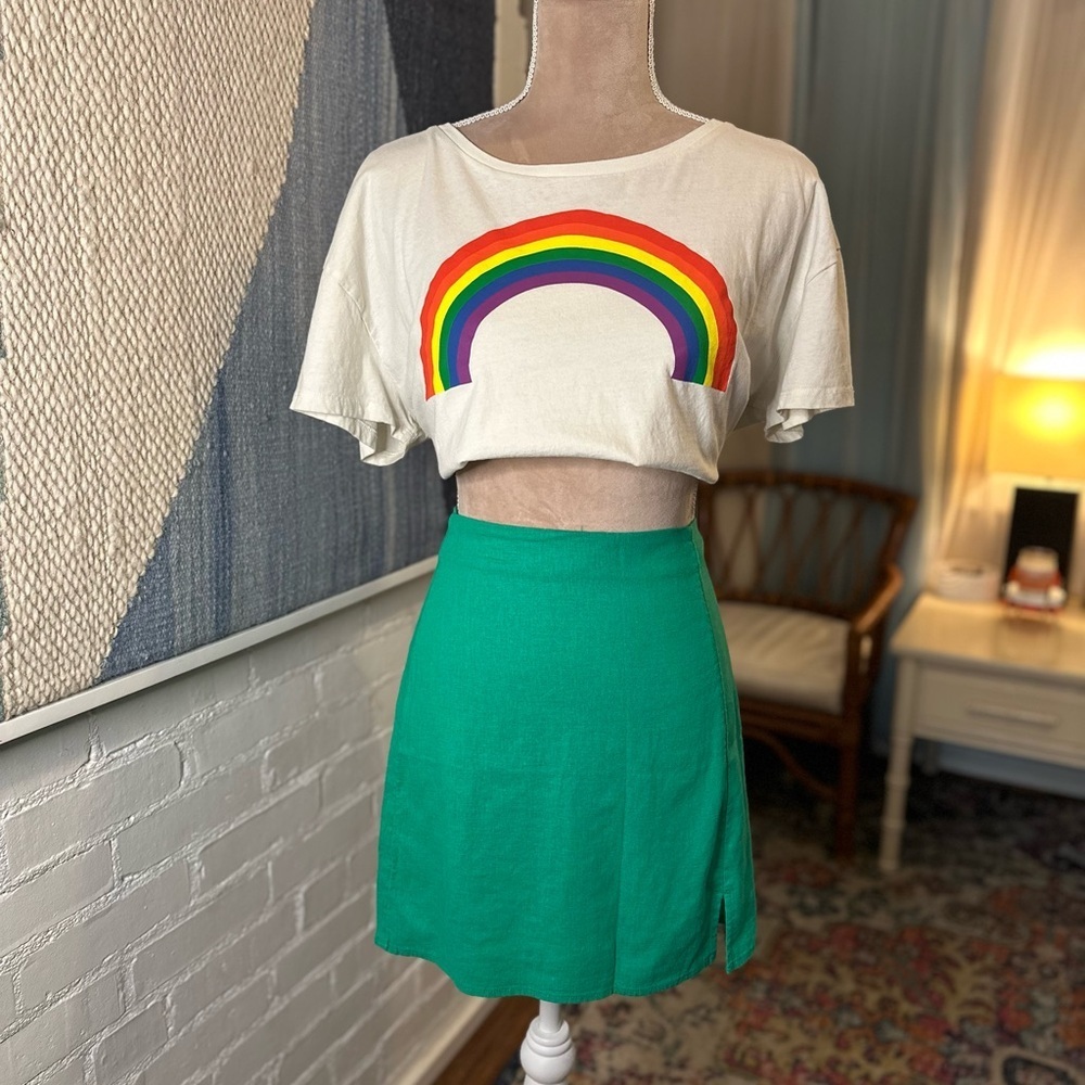NWT A New Day Green Linen Blend Mini Skirt - Picture 2 of 12